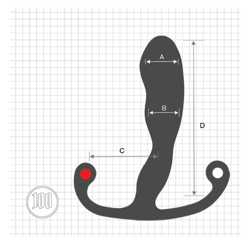 ヒリックスシン トライデント公式サイズ図解。A=頭部25mm、B=柄部22mm、C=42mm、D=89mm