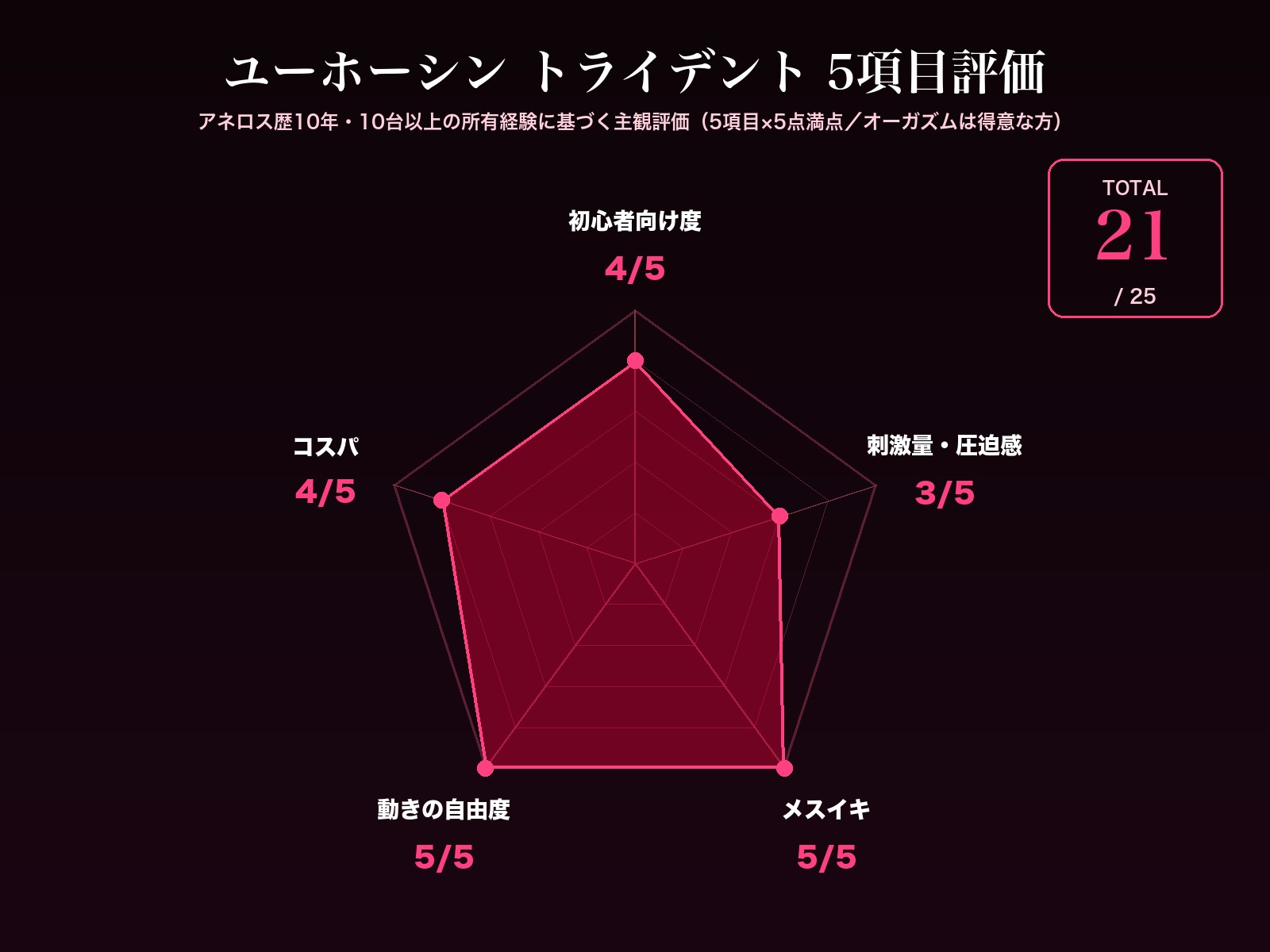 ユーホーシン トライデント 5項目評価レーダーチャート 総合21点