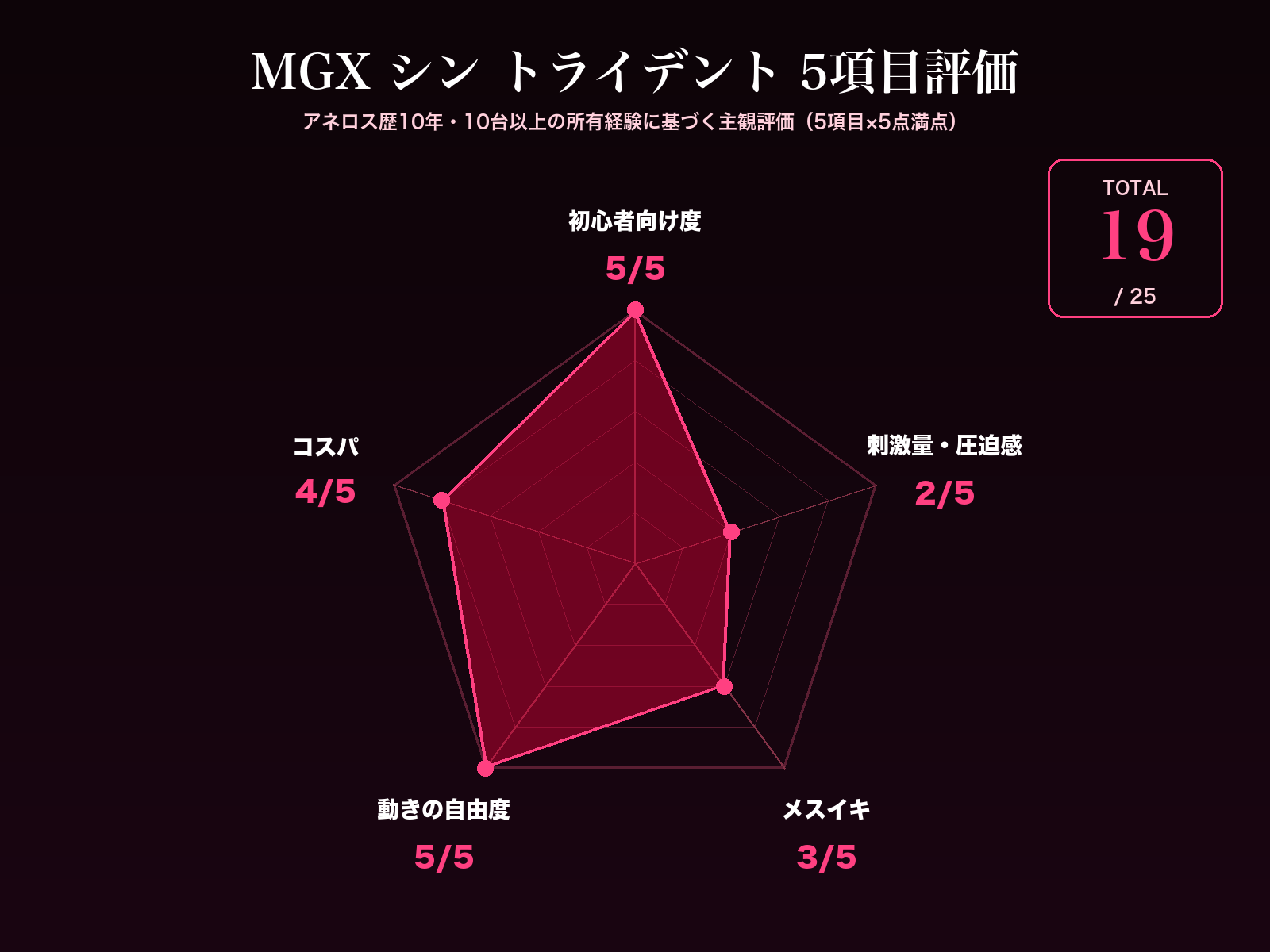 MGX シン トライデント 5項目レーダーチャート 総合19点
