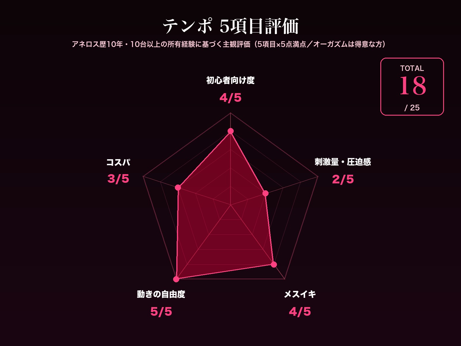テンポ 5項目評価レーダーチャート 総合18点